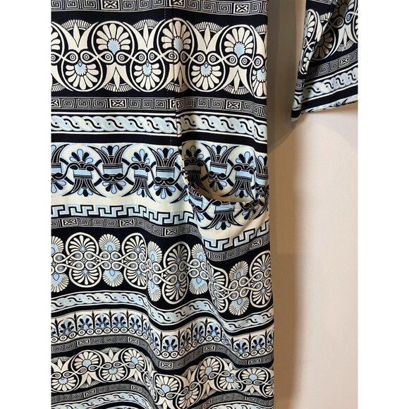 J.McLaughlin Sheath Dress Catalina Cloth Pockets Black Blue Cream Small S - Picture 2 of 5